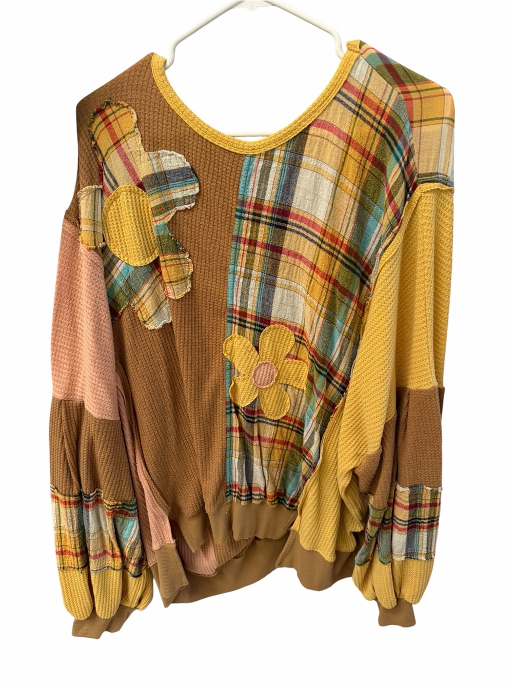 Easel Los Angeles Plaid Top in Mustard & Teal